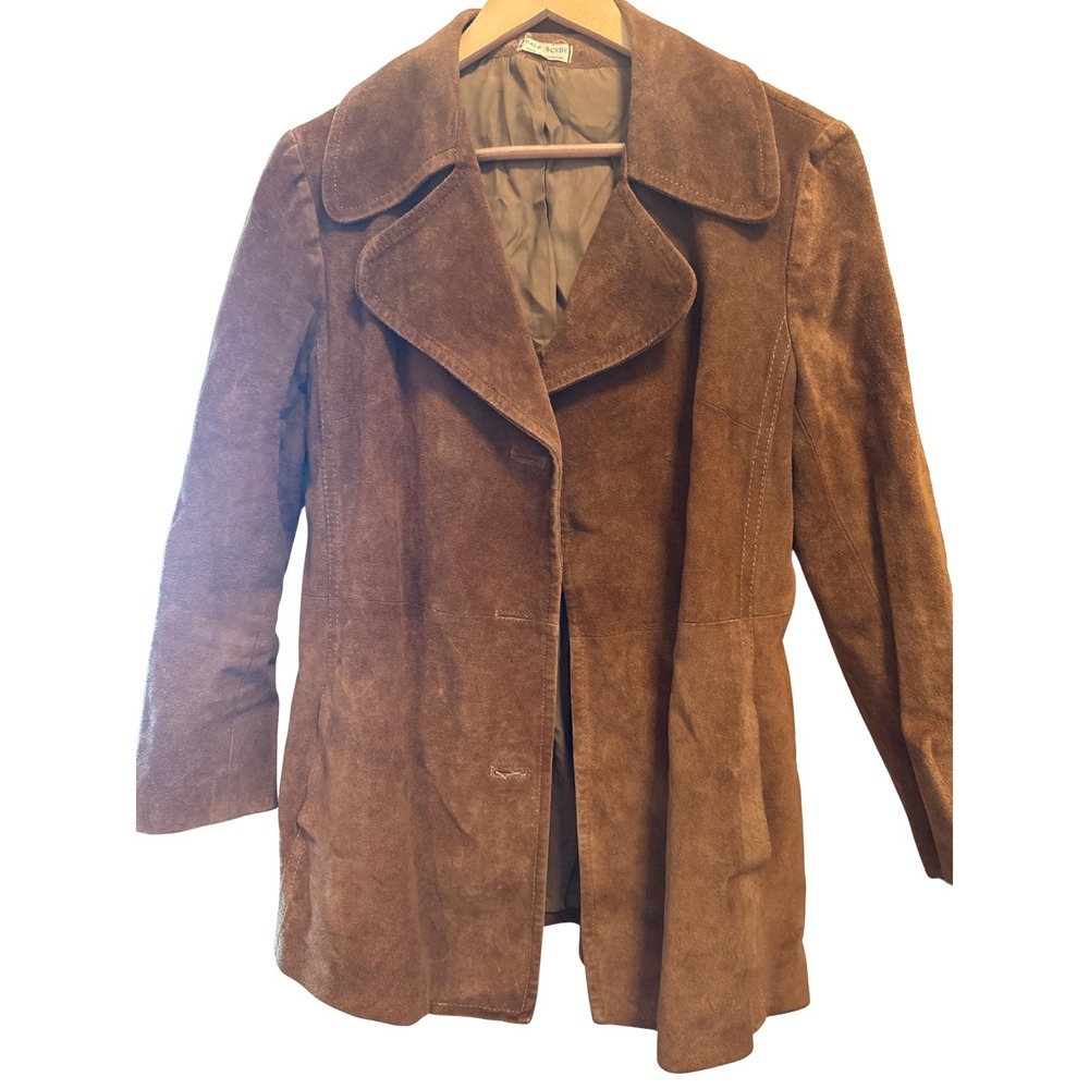 Vintage Brown Suede Jacket Womens Calf Leather Western Festival Open Coat